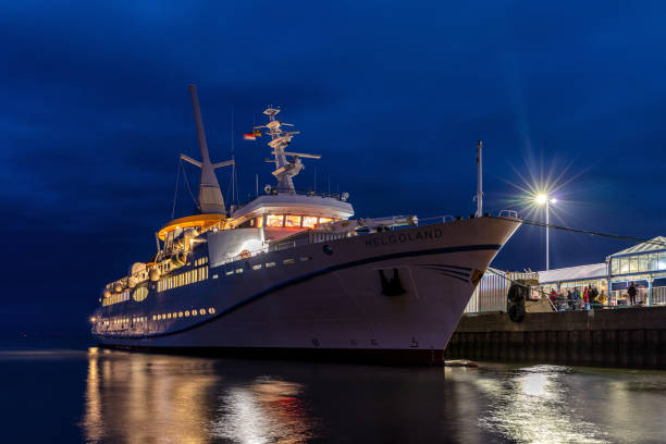 Cuxhaven, Germany - October30, 2021: Cassen Eils flagship Helgoland in the port of Cuxhaven at nightfall