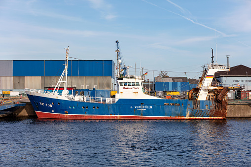 Cuxhaven, Germany - October 29, 2021: Kutterfisch trawler J. von Cölln in the port of Cuxhaven