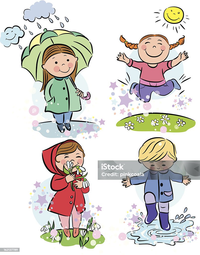 Vector Graphics Spring Children Spring Children Stock Illustration - Download Image Now - Braided Hair ...