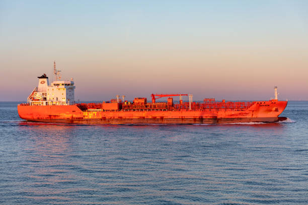 Cuxhaven, Germany - October 24, 2021: Odfjell chemical tanker Bow Neon on the river Elbe