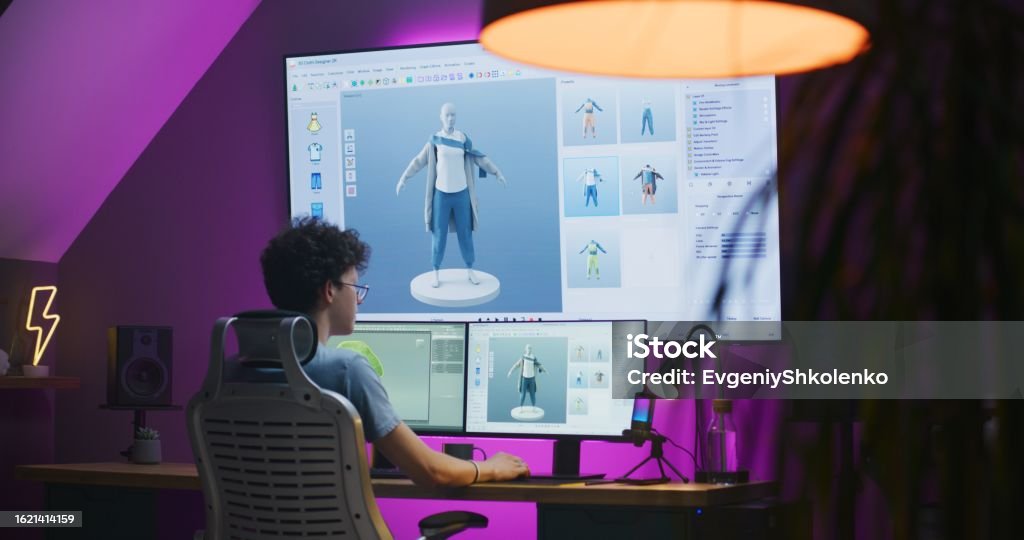 3d Character Programer Young 3d Designer Creates Video Game Character Or Clothes Stock Photo ...