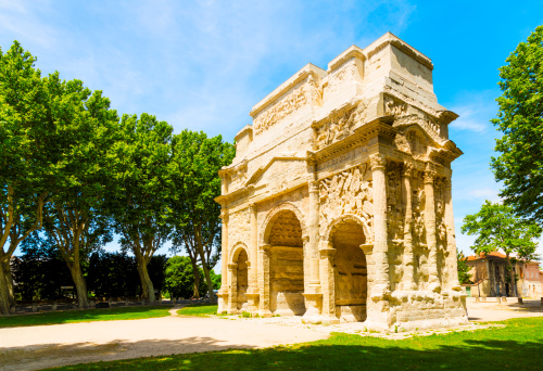 Triumphal Arch of Orange (Arc de triomphe d'Orange) - roman medieval arch in Orange (Provence, France).
