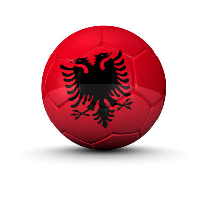 3d illustration flag of Albania. Close up waving flag of Albania.