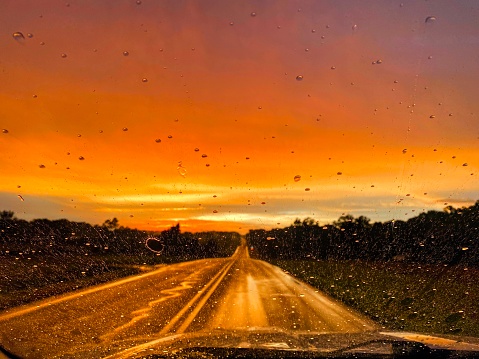 Rainy Highway Sunset