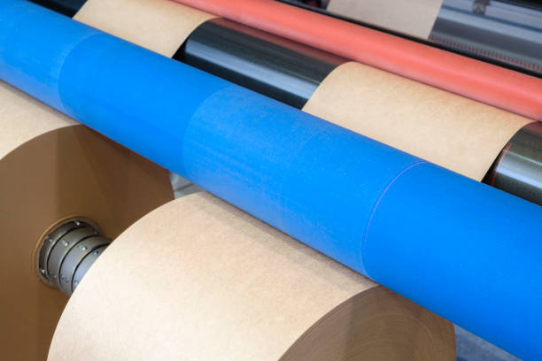 istock Printing and packaging from recycled paper rolls, industrial commercial envelope making machine, manufacture of corrugated paper and containers of paper and paperboard. 1621419780