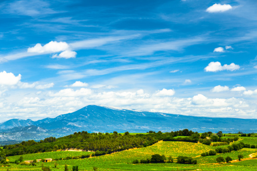 View on rural area and Mont Ventoux - the largest mountain in Provence, France.