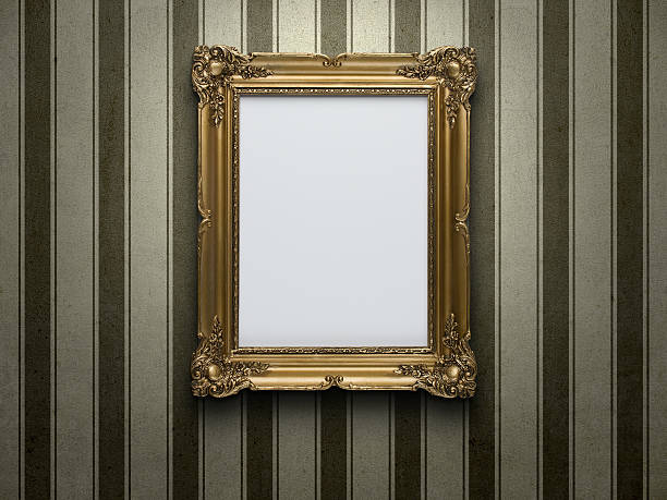 Blank picture frame Blank gold picture frame at grunge striped wall with copy space museum photos stock pictures, royalty-free photos & images