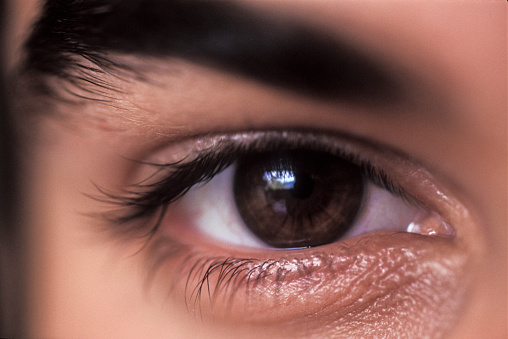 Macro shooting of woman's eye on black background