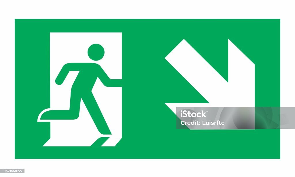 E004 Sign Green Emergency Exit Sign Stock Illustration - Download Image Now ...