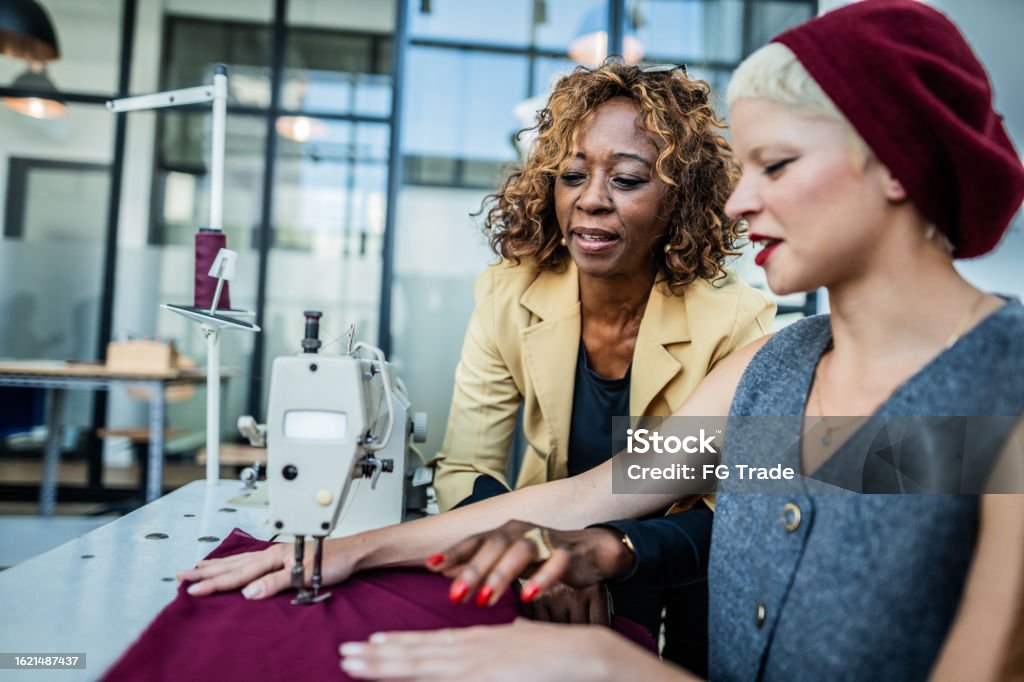 Tailoring Machine Student Senior Tailor Teaching A Student How Use Sewing Machine At Atelier ...
