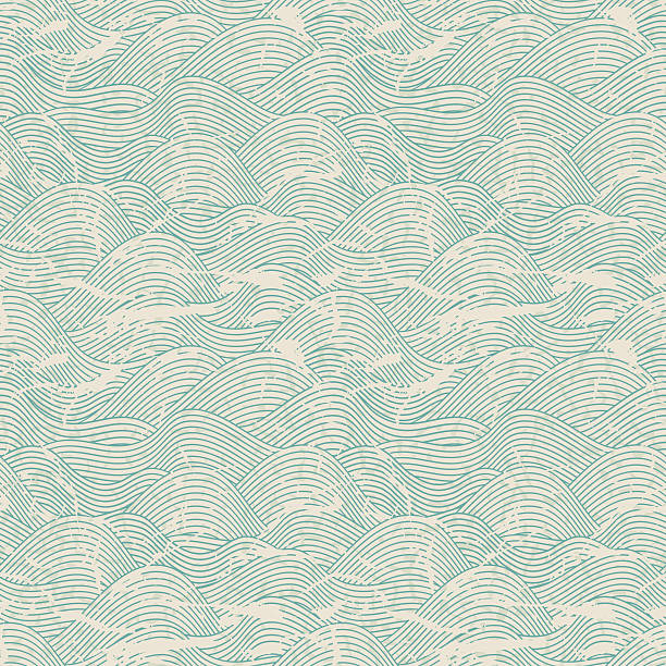 nahtlose welle hand gezeichnete muster.  abstrakte vintage hintergrund. - swirl blue textile backgrounds stock-grafiken, -clipart, -cartoons und -symbole