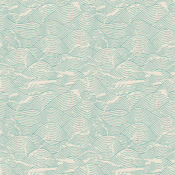 seamless wave pattern in blue and white colors - grunge görüntü tekniği illüstrasyonlar stock illustrations