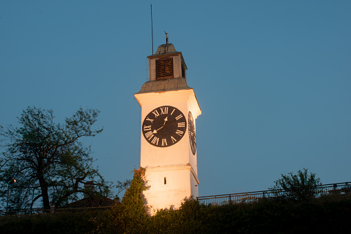 Clock Tower on the Petrovaradin fortress, Novi Sad, Serbia at night