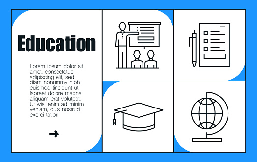 Education And School Line Icon Set and Banner Design
