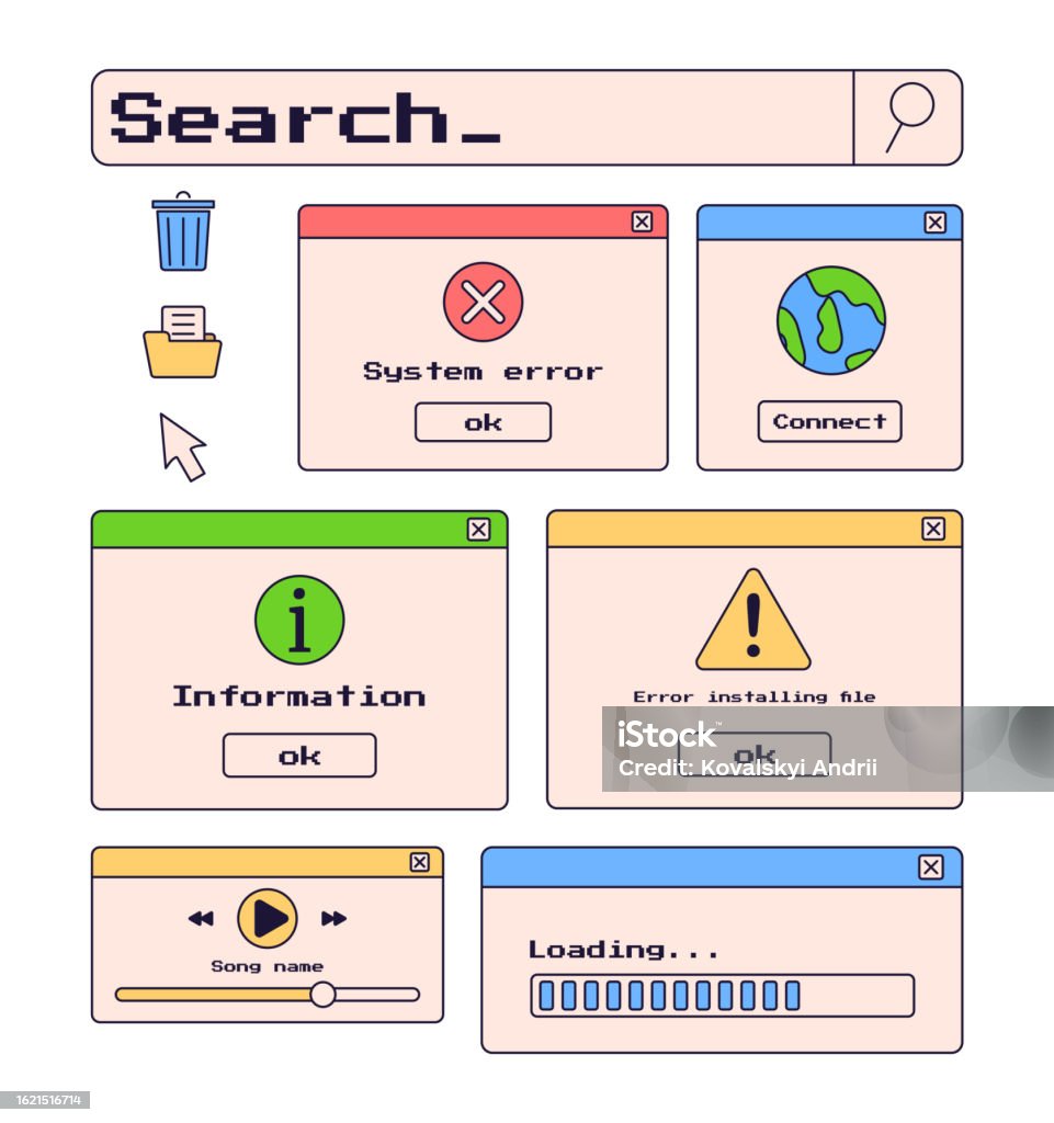 Retro Interface Vector Vetores de Grande Conjunto De Interface Retro Elementos Antigos Da ...