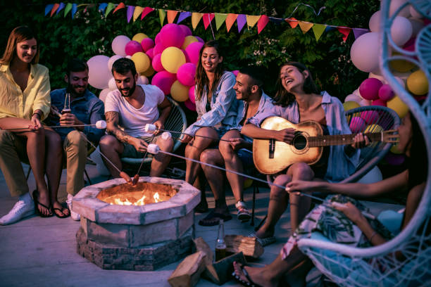 istock Group of friends having fun in camp 1621518958