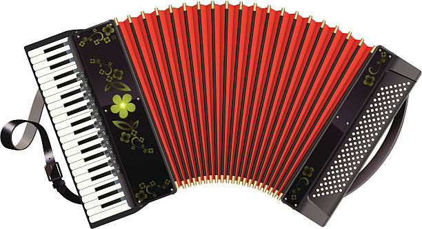 ilustrações, clipart, desenhos animados e ícones de espalha preto acordeão - accordion harmonica musical instrument isolated