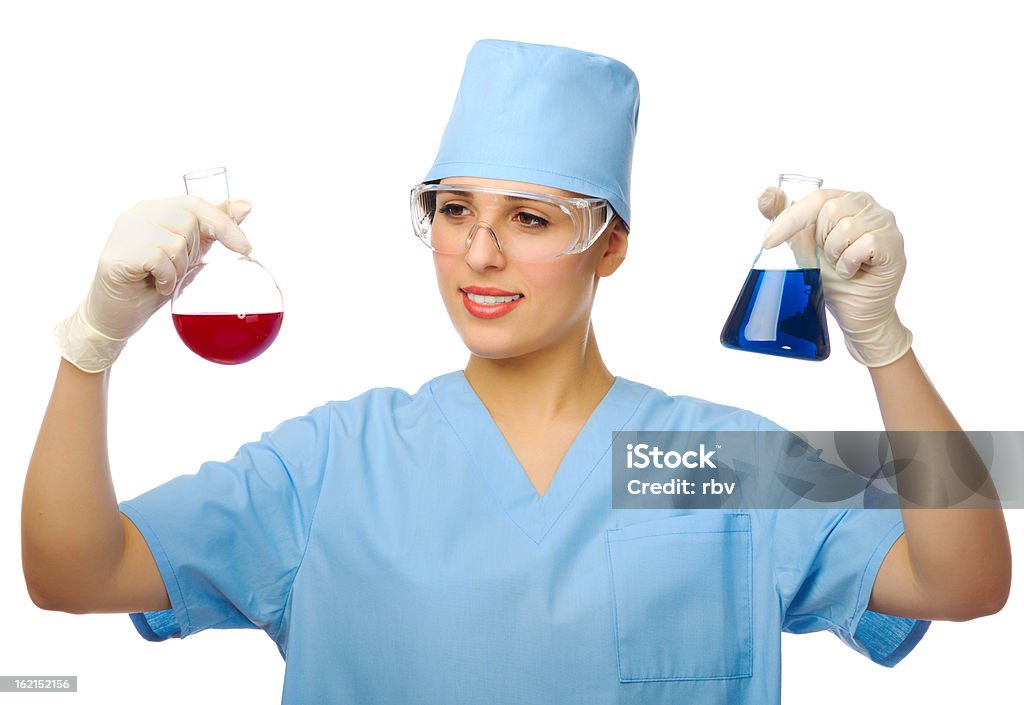 Junge Chemiker mit zwei test tubes - Lizenzfrei Arbeiter Stock-Foto