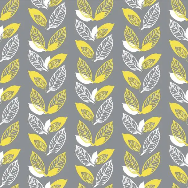 Vector illustration of Vector yellow grey leaves striped seamless pattern