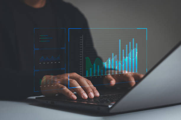 istock Business people analyzing business Enterprise data management, business analytics with charts, metrics and KPIs to improve organizational performance, marketing, financial organization strategy, value 1621557326