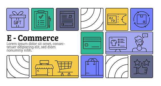 E-Commerce Line Icon Set and Banner Design.