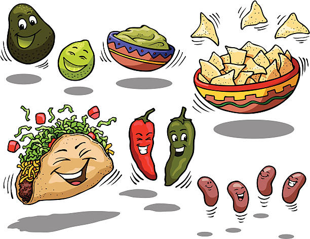 glücklich mexikanischen speisen - frijoles stock-grafiken, -clipart, -cartoons und -symbole