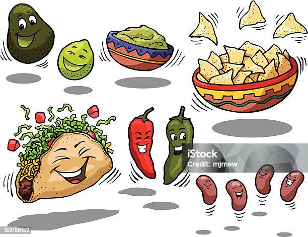 Feliz Comida Mexicana - Arte vetorial de stock e mais imagens de Feijão - Feijão, Tortilha Chip, Humor