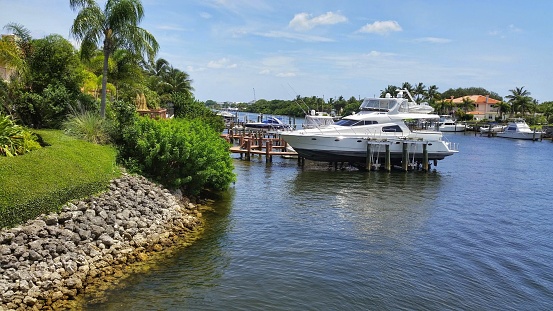 Small yacht raised to a dry dock in Florida