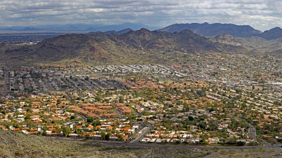 Pleasant Winter day in Scottsdale and Phoenix as seen from North Mountain park, Arizona