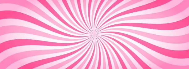 Vector illustration of Candy color sunburst wallpaper. Abstract pink cream sunbeams design background. Spinning lines for template, banner, poster, flyer. Sweet rotating cartoon swirl or whirlpool. Vector backdrop