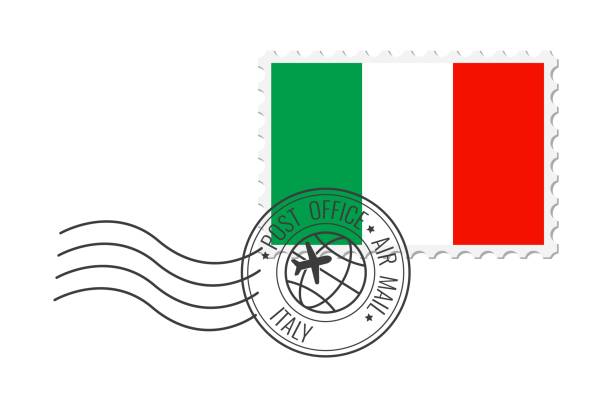 이탈리아 우표. 흰색 배경에 분리된 이탈리아 국기가 있는 엽서 벡터 그림. - postage stamp design element mail white background stock illustrations