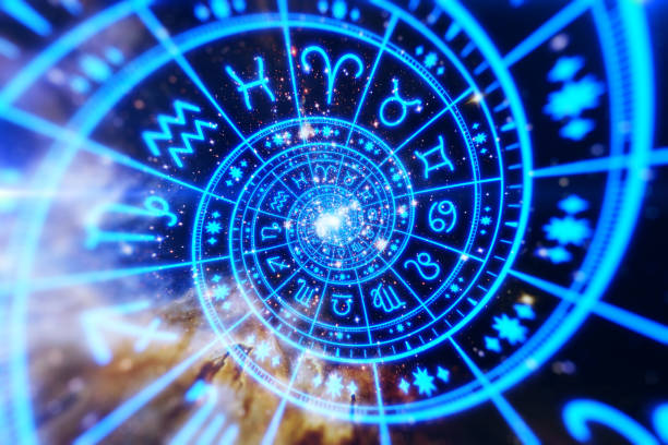 Zodiac spiral and signs of the zodiac. Zodiac spiral and signs of the zodiac in space. Astrology, horoscopes and prediction of the future concept. Elements of this image furnished by NASA. astrology stock pictures, royalty-free photos & images