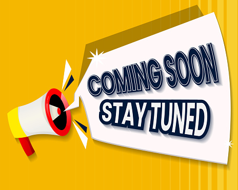 banner coming soon stay tuned with megaphone web element