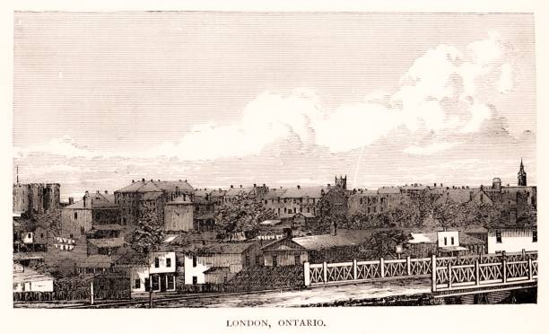 лондон, онтарио, канада, география северной америки - 19th century style urban scene horizontal sepia toned stock illustrations