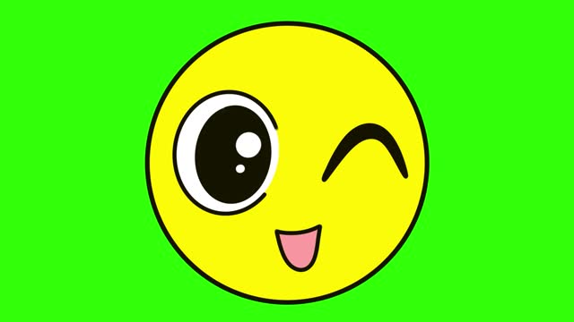 Winking Cute Emoji- a hand drawn- isolated  on a green background.