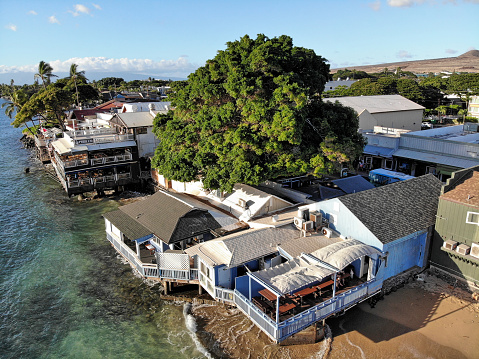 Lahaina, Hawaii, United States - 10/26/2019: Restaurants on the waterfront