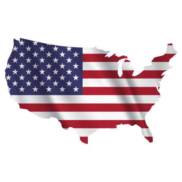 ilustraciones, imágenes clip art, dibujos animados e iconos de stock de mapa de los estados unidos de américa con bandera ondeando aislada sobre fondo blanco - mapa de los estados unidos y la bandera estadounidense