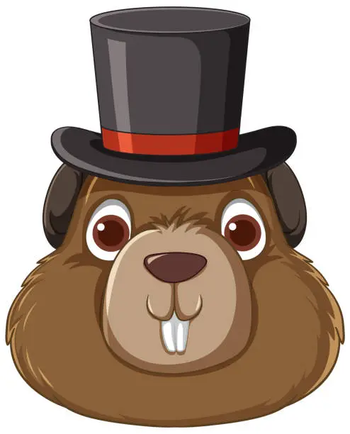 Vector illustration of Cute Groundhog Cartoon Wearing Hat