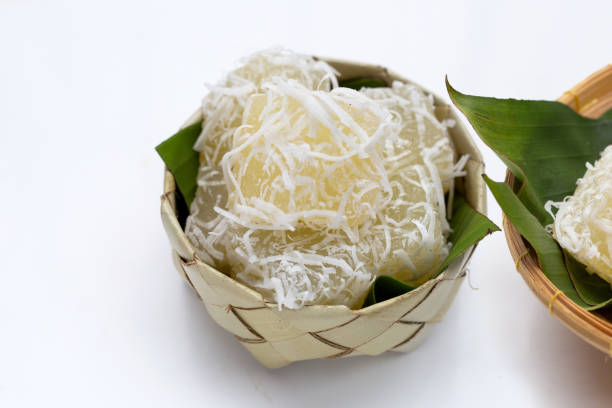 Steamed tapioca cake or cassava cake with grated coconut