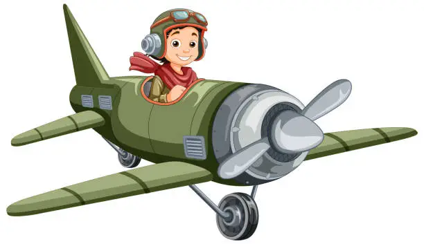 Vector illustration of Military jet plane cartoon with pilot