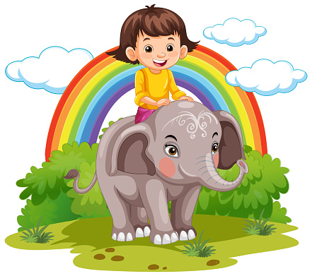 A girl riding elephant illustration