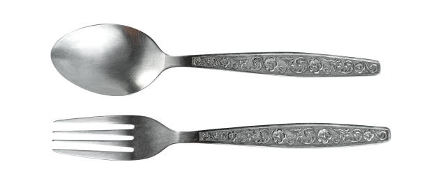 Stainless steel fork and spoon isolated on white background ,include clipping path