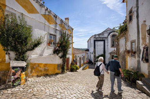 Tourists at village of Obidos, Portugal