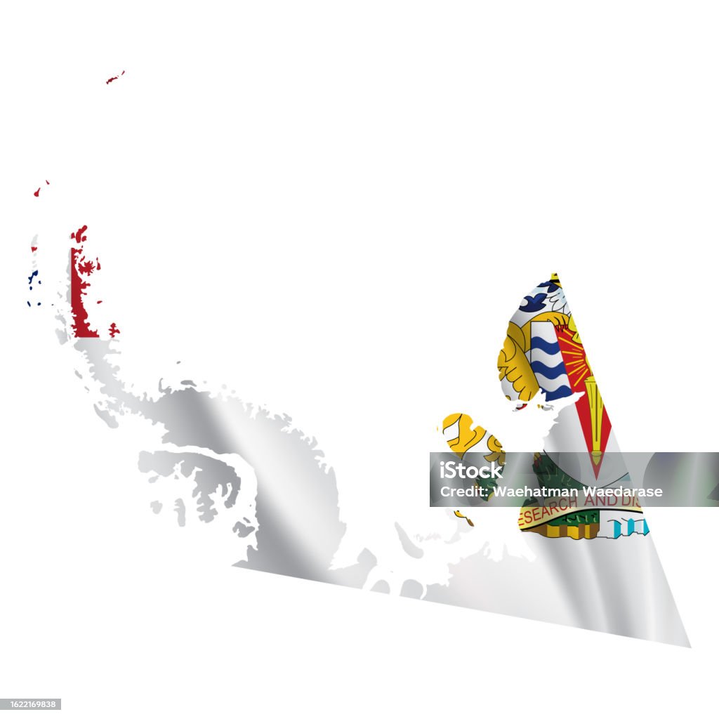 British Antarctic Territory Map With Waving Flag Isolated On White