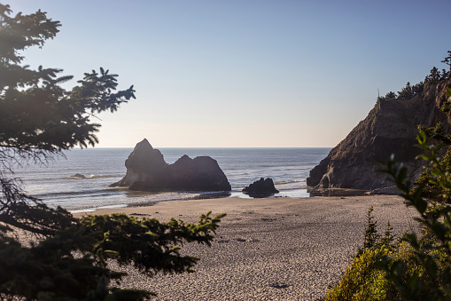 Dusk views of the pacific ocean along the Oregon Coast