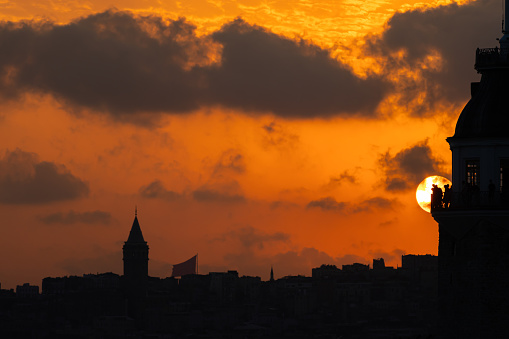 Silhouette of Istanbul cityscape with Maiden's tower.