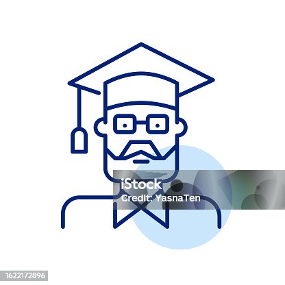 istock Older man graduating from college. Wearing mortar and gown. Senior citizens higher education. Pixel perfect icon 1622172896