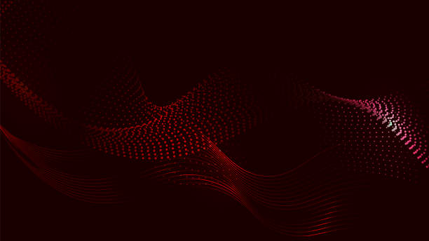 istock Modern futuristic data technology background. Abstract digital wave of dotted particles line on dark red background. 1622273333
