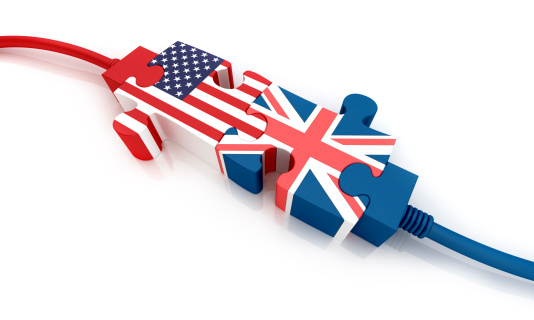 USA and United Kingdom. Digitally Generated Image isolated on white background