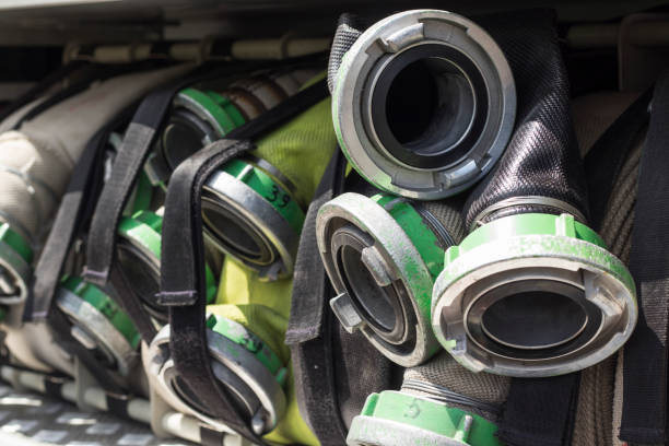 istock Compartment of rolled up fire hoses on a fire truck. 1622351119